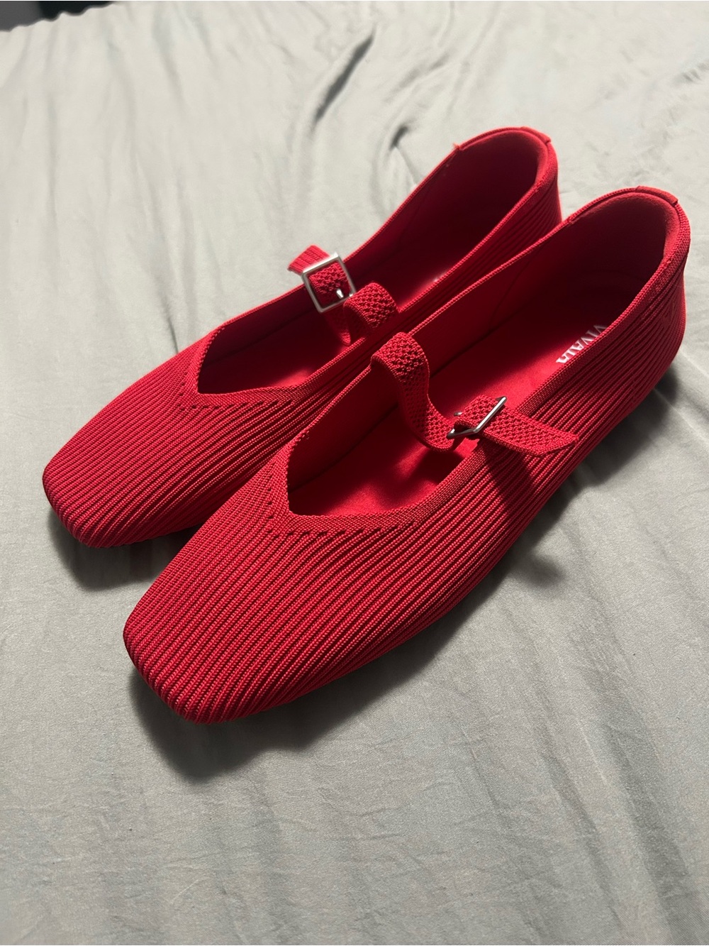 Vivaia Square Toe Margot Mary Jane Flats Red Womens Size 10 - Picture 2 of 7